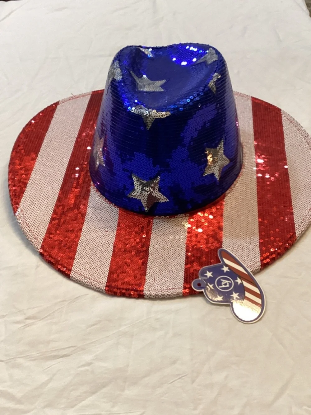 Patriotic Sequin Cowboy Hat - Red, White & Blue